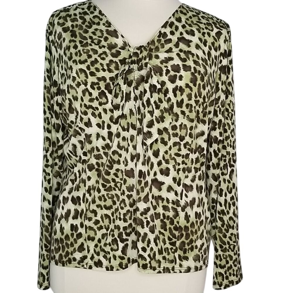George Simonton Green & Brown Animal Print Top